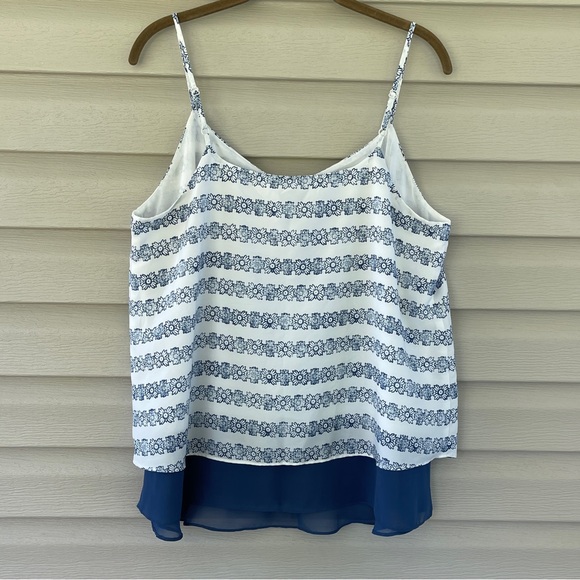 LOFT Blue White Floral Stripe Chiffon Hem Layered Cami Tank Top Size M NWT - Picture 2 of 11